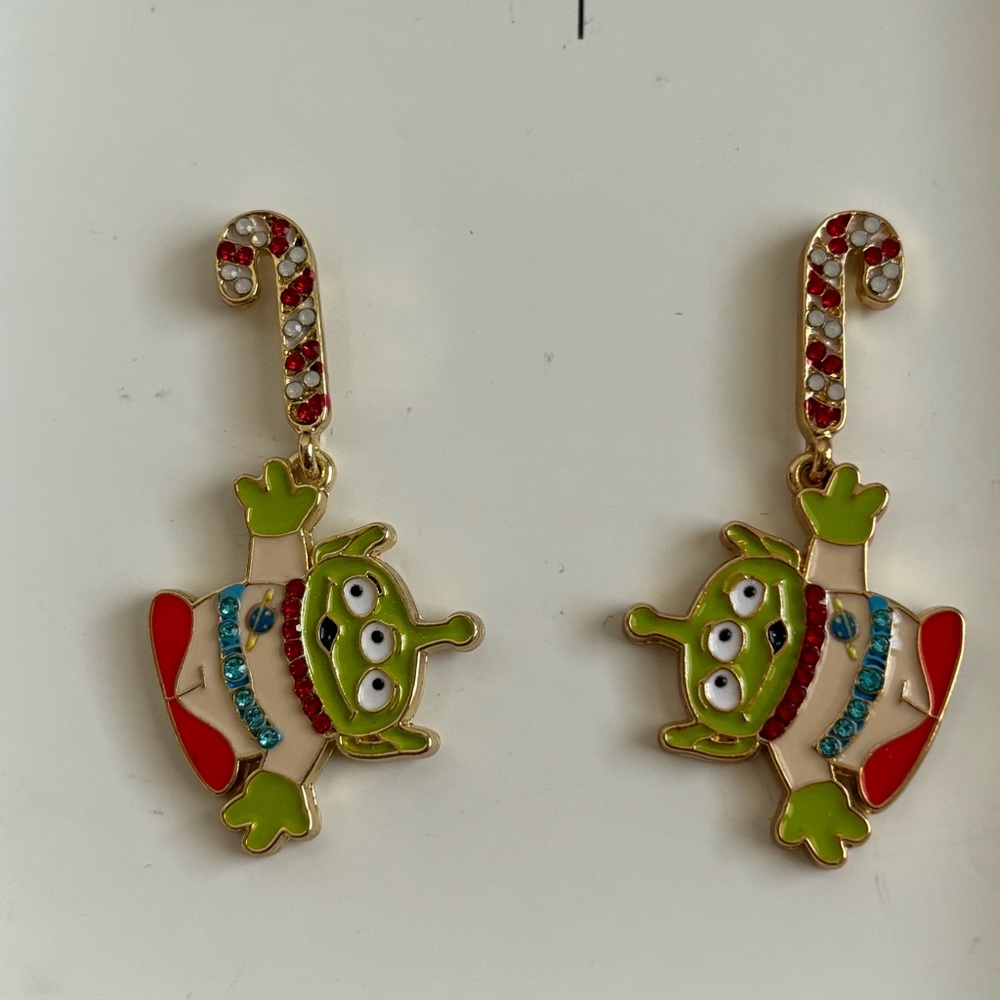 BaubleBar Disney Pixar Toy Story Alien Candy Cane Earrings New In Box NIB - Picture 3 of 10